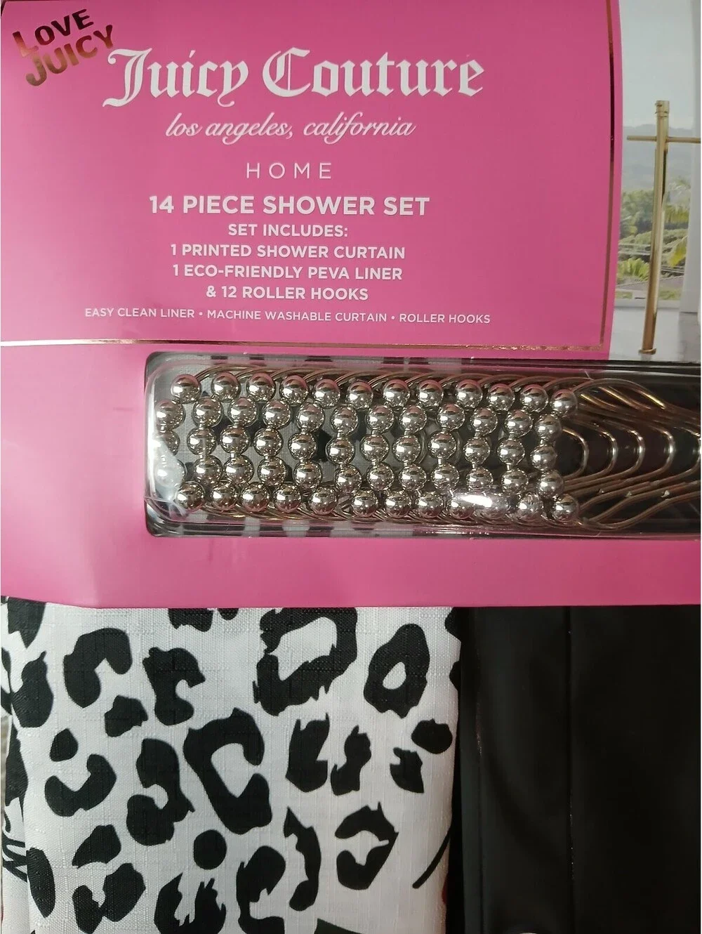 Juicy Couture Home Rose Leopard Print Shower Curtain Set 14pc NWT McBling Y2K